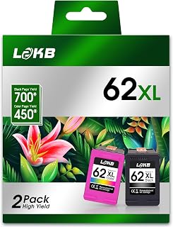 L2KB 62XL Ink Cartridge Combo Pack Compatible for HP Ink 62 Works with HP Envy 7640 5660 5540 5640 OfficeJet 5740 5746 5745 250 200 8040 Series Printer(62XL Ink Cartridges Black and Color) 2PK