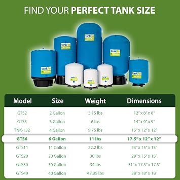 RO Water Filtration System Expansion Tank 6 Gallon Water Tank - Compact Reverse Osmosis Water Storage Pressure Tank with Free 1/4 Tank Ball Valve