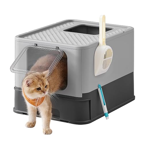 Feandrea Arenero para Gatos, Caja Arena con Bandeja Extraíble, Pala, Cepillo, Espacioso para Gatos Grandes