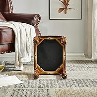 Vista 13 de LEILISI Taburete pequeño otomano de cuero marrón, reposapiés tapizado tallado vintage, taburete de madera de goma para sofá (negro-marrón)