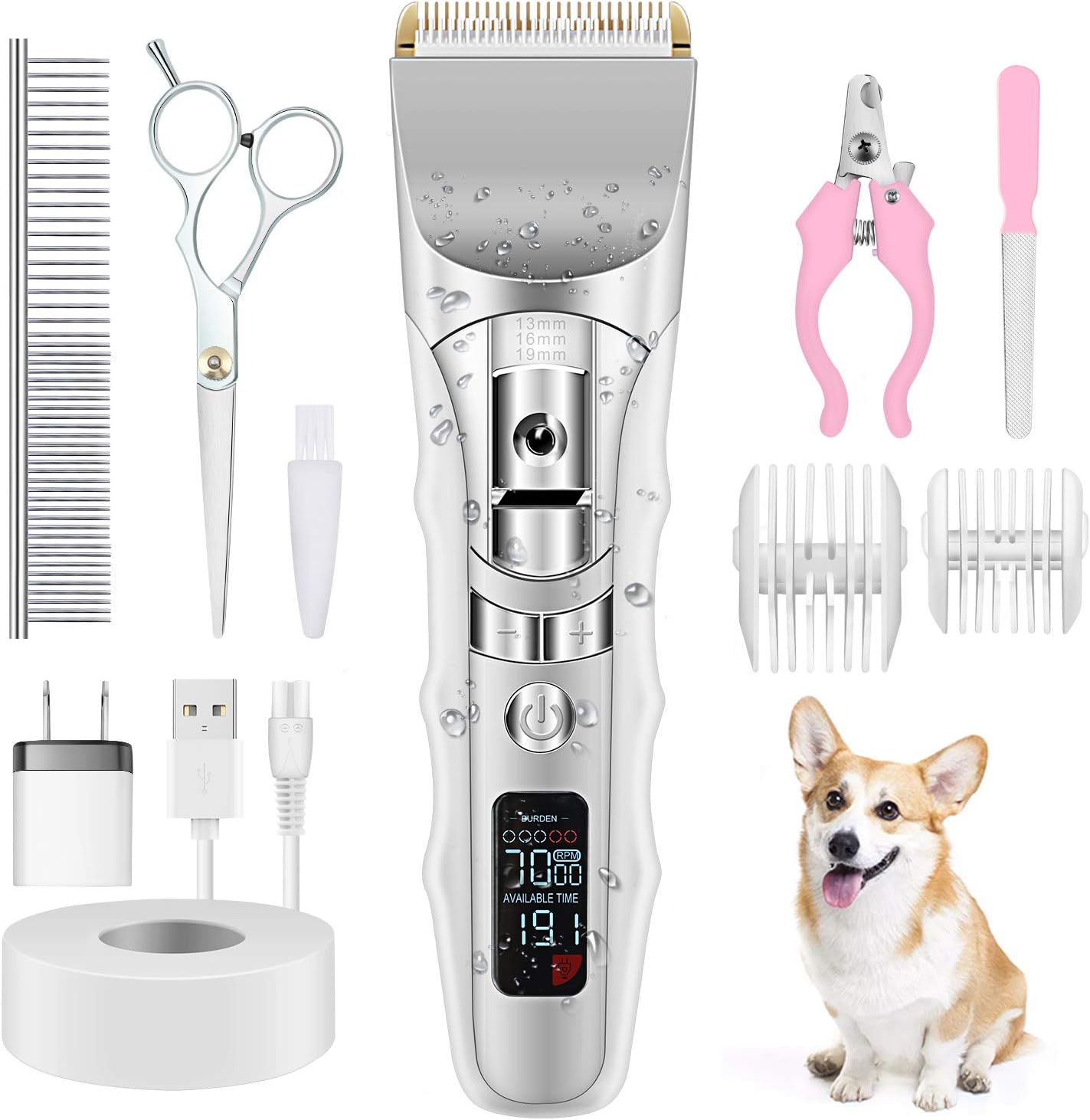Dog Clippers, Professional Dog Grooming Clipper 5-Speed Low Noise Electric Hair Clippers High Power Rechargeable Cordless Pet Grooming…