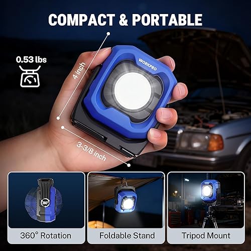 Miniatura 3 de WORKPRO Luz de trabajo recargable, luz magnética de 1200 lm con batería de 4000 mAh, LED portátil con 4 modos, resistente al agua IPX4, luz de