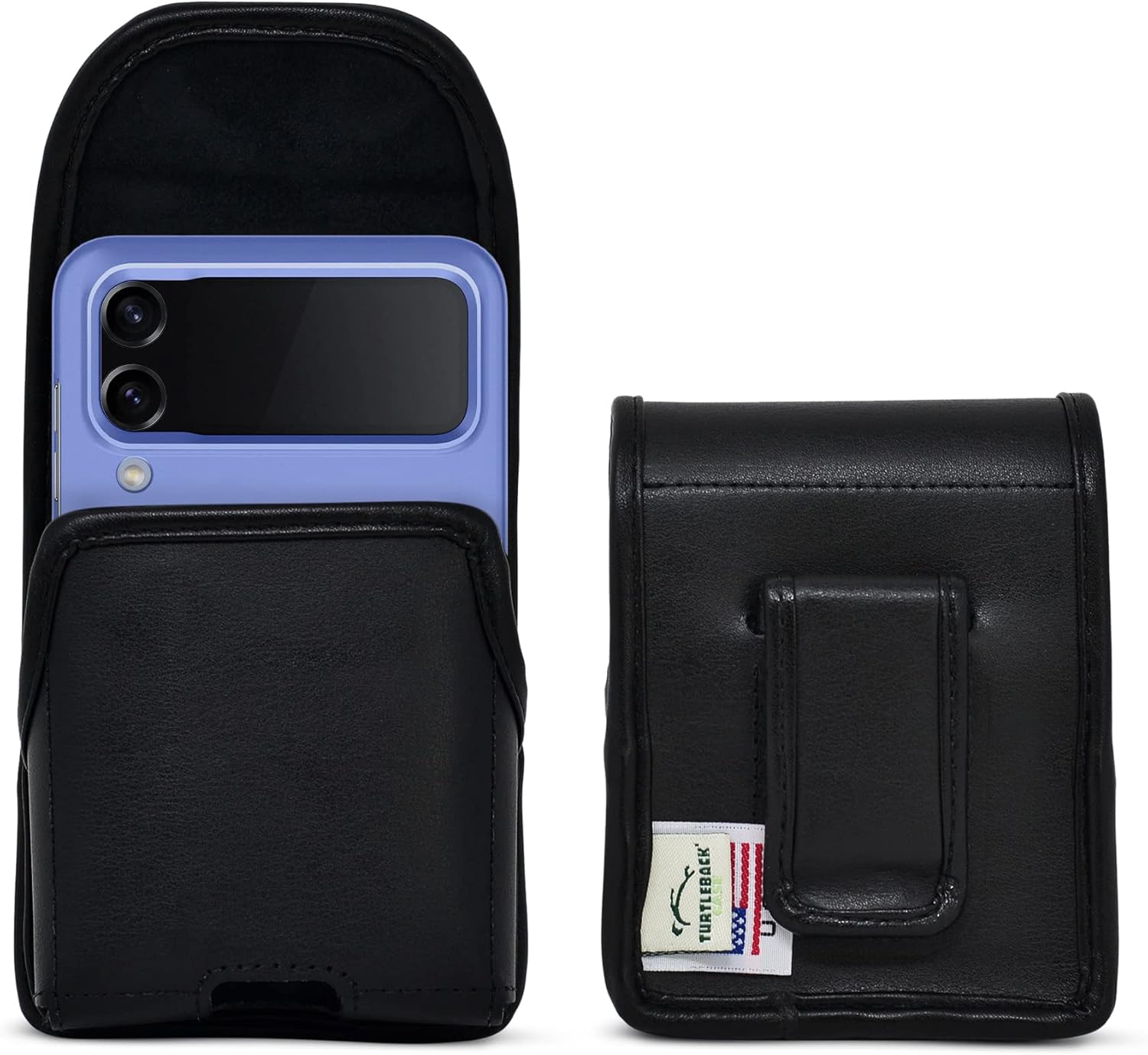 Turtleback Holster Designed for Galaxy Z Flip6 Flip 5 and 4 Thin Fit, Vertical Belt Case Black Leather Pouch with Executive Belt Clip,