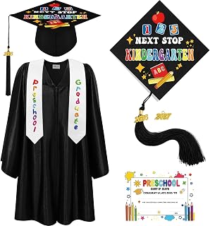 Bokon 4피스 2026 유치원 유치원 졸업 모자 및 가운, 태슬 졸업 스톨 및 유아 아동용 인증서 포함