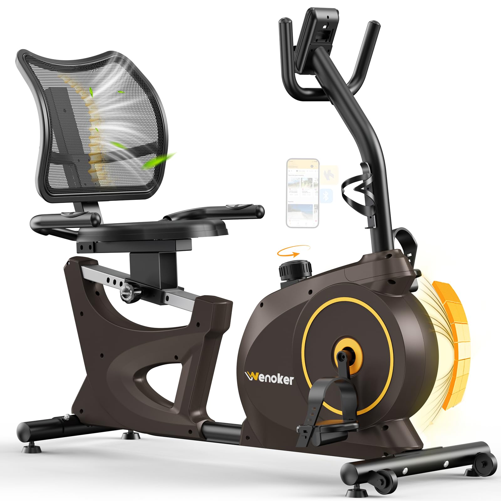 Ergometer Liege- Heimtrainer mit Magnetbremse, Pulssensoren und LCD-Display, 15 Widerstandsstufen, Sitzergometer mit Rückenlehne für Senioren Durable Build with Multiple Settings
