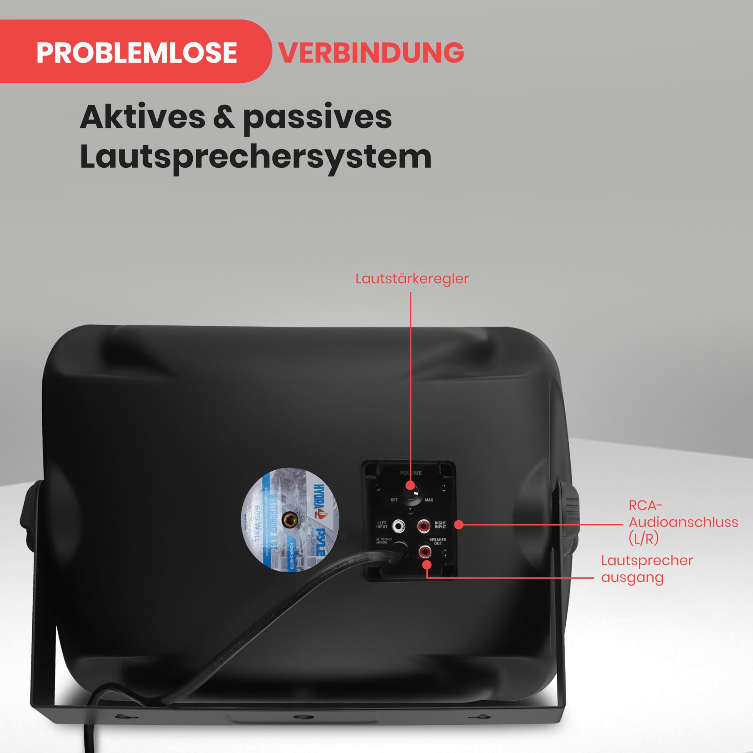 Pyle Outdoor wasserdichte Bluetooth-Lautsprecher – 5,25" (13,34 cm) 2-Wege-Wandlautsprecher (Paar), Wetterfest mit Schutzgitter, Universelle Halterung, Für Terrasse, Garten & Innenbereich