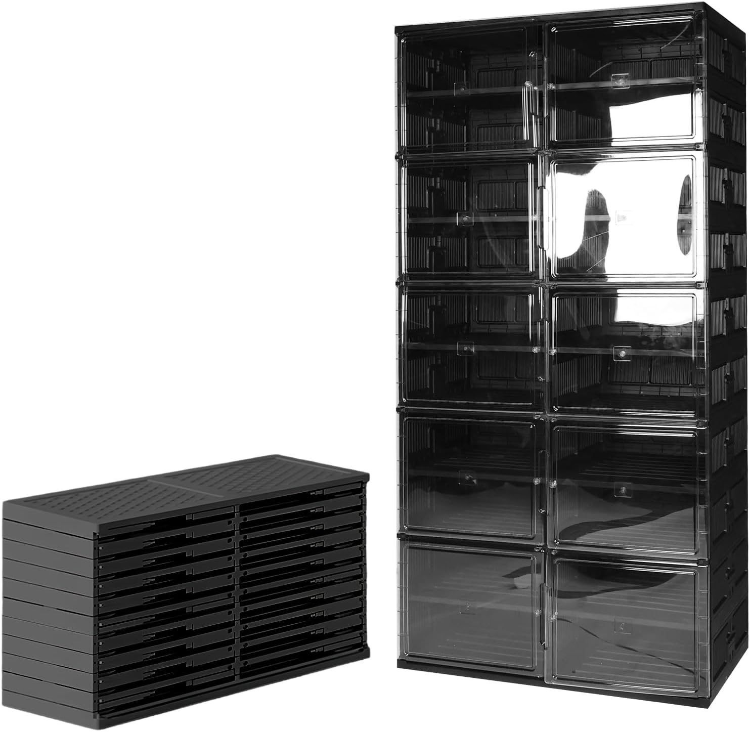 10 Tiers 40 Pairs Collapsible Shoe Rack Organizer with Doors Easy Assembly Shoe Shelves Organizer for Closet Entryway Living Room