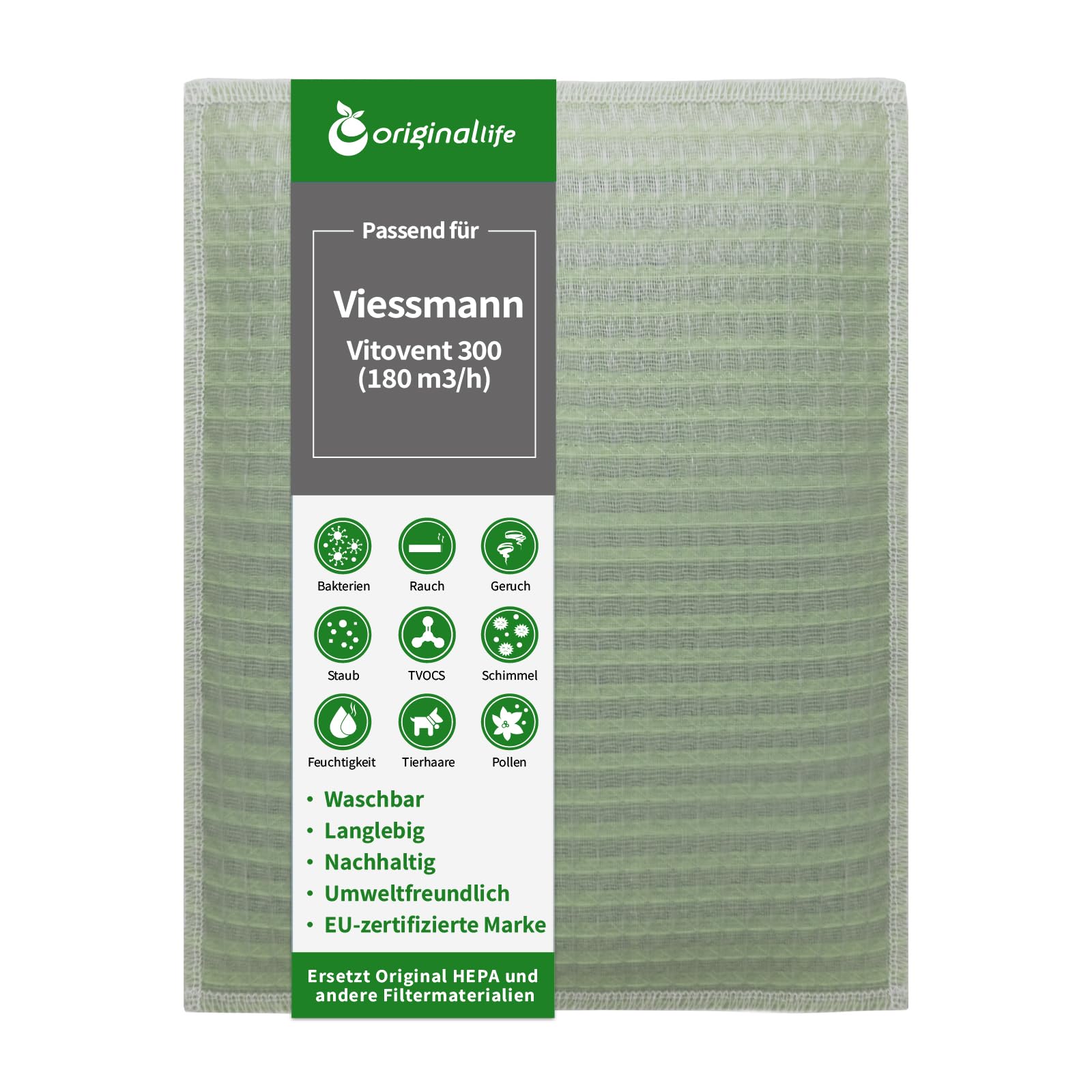Originallife CLEAN Waschbarer Luftreinigung Filter für KWL (kontrollierte Wohnraumlüftung) Viessmann Vitovent 300 (180 m3/h)