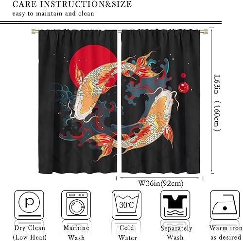 Vista 25 de Cortinas japonesas de pez koi, estilo asiático Koi Big Wave Koi, cortina con bolsillo para cortinero para dormitorio, cocina, sala de estar, Koi