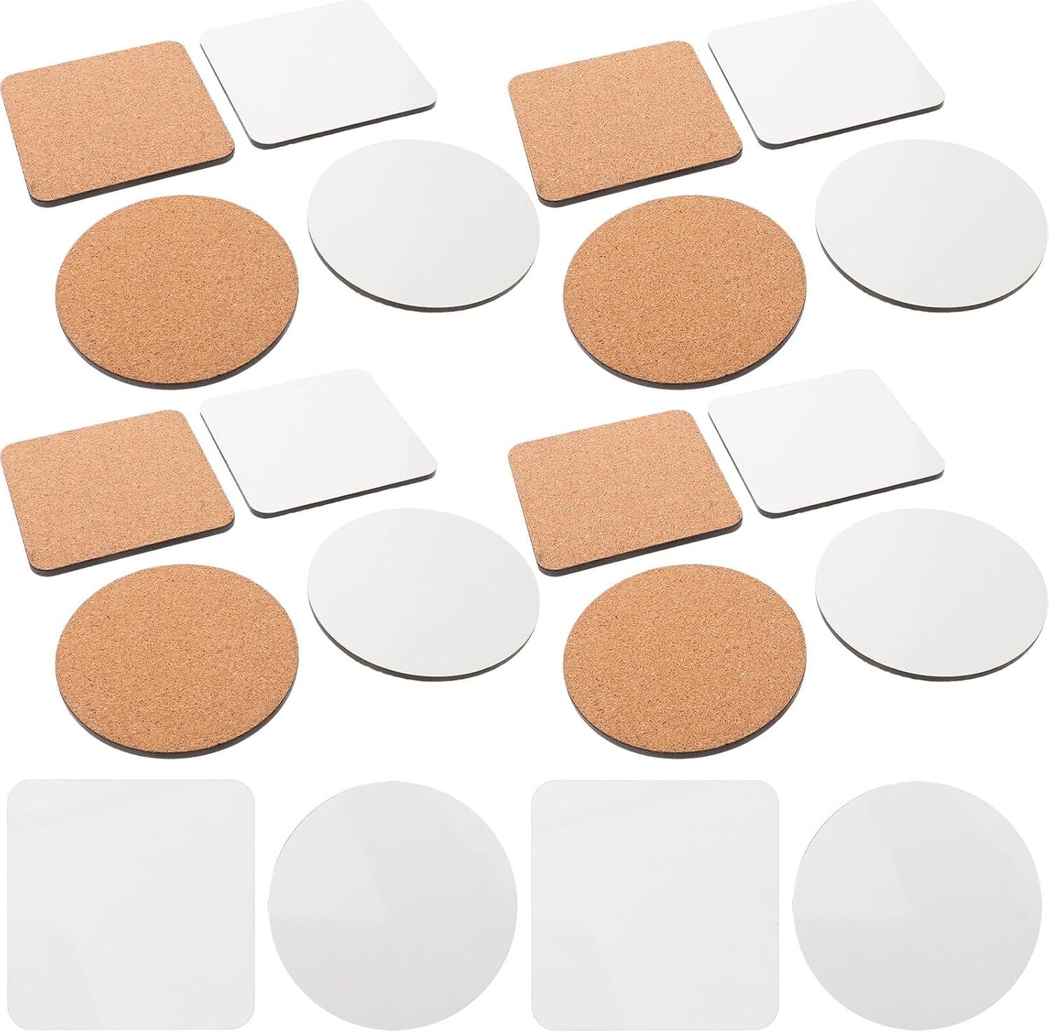 24pcs and Square Sublimation Coaster Blanks MDF Wooden Heat Transfer Coasters with White Surface and Cork Back for DIY Beverage Decor and Drink Accessories