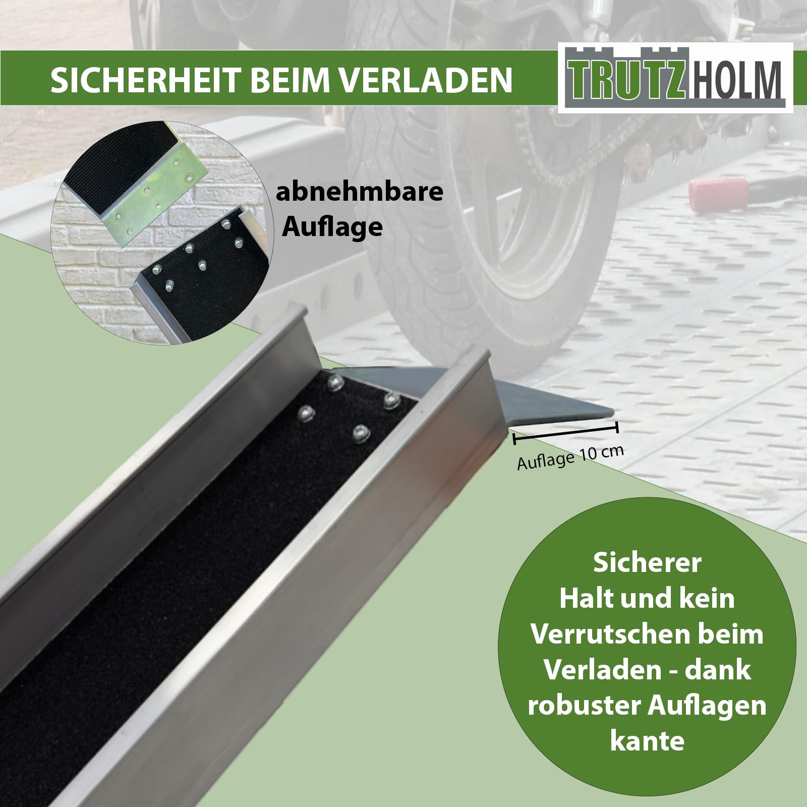 TRUTZHOLM 1x Auffahrschiene Aluminium Gesamtlänge 183 cm Tragkraft 50 kg Anti-Rutsch Beschichtung Auffahrrampe starr für E-Bike kleine Mofas Fahrrad Verladerampe Faharradrampe E-Bikerampe leicht