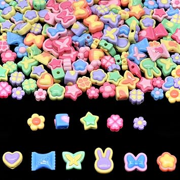 Candy Acrylic Beads for Jewelry Making kit Bracelet Keychain Necklaces | Candy color, 145+Pcs, 0.45lb. 200g+ 11-Style, Assorted Kandi Pony Kawaii Charms beads DIY Craft supplies