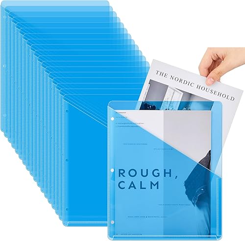 Seajan 48 carpetas de 3 agujeros perforadas con 3 anillas, fundas de plástico transparente de polietileno translúcido, bolsillos organizadores para