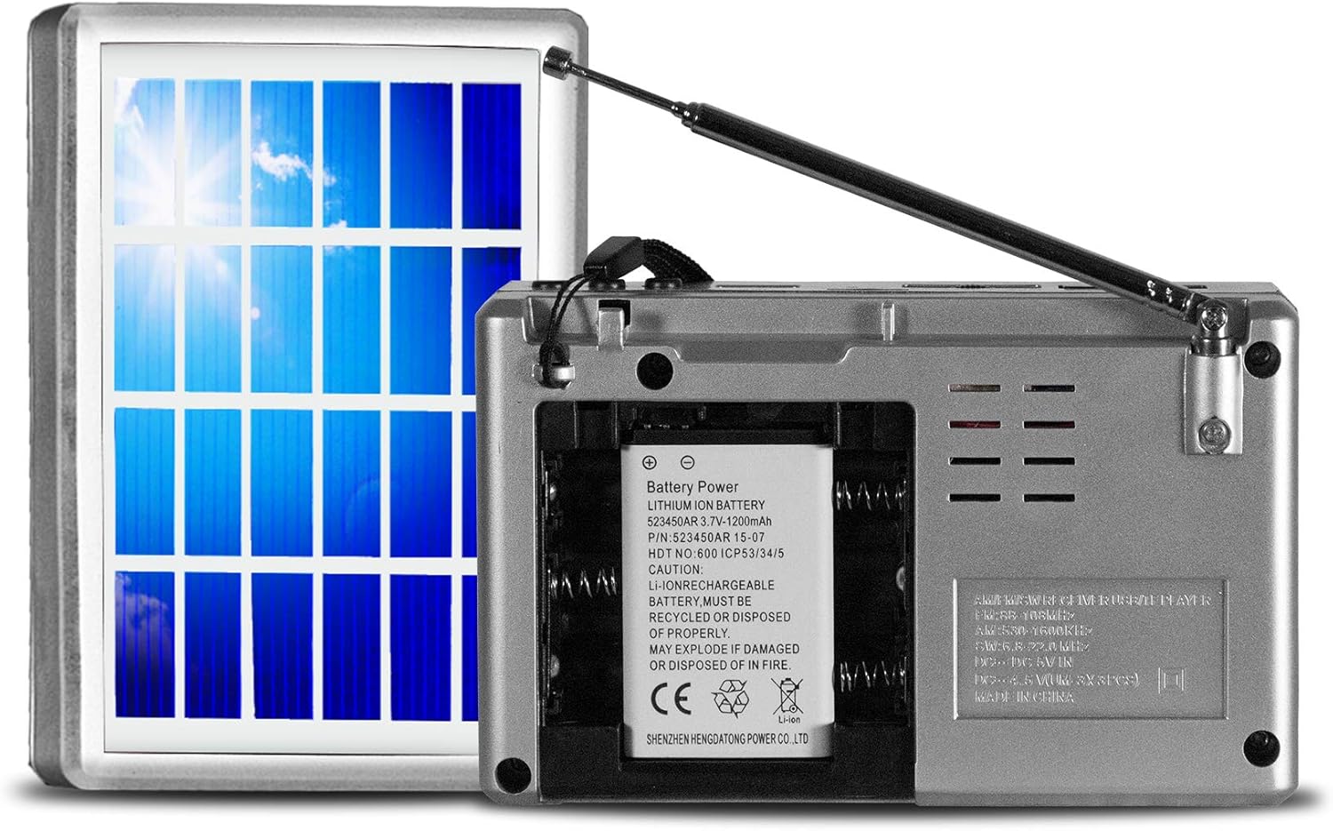 Technical Pro Solar Powered AM/FM/SW Radio Portable Speaker, Rechargeable Listening Device with Headphone Output, Wrist Strap for Easy Carrying, Durable Design, Manual Tuning