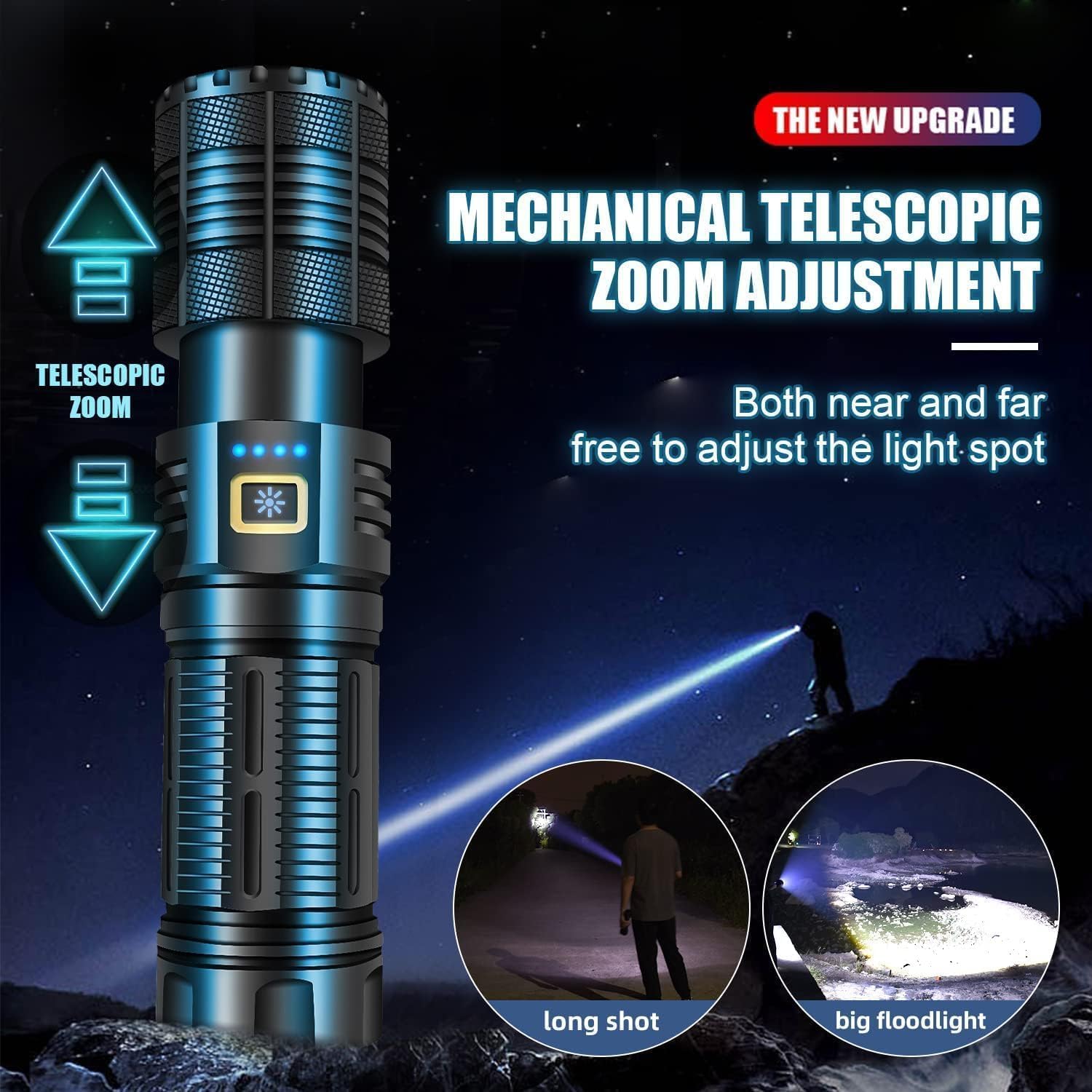 YANGTAI Torcia LED Ricaricabile, Torcia LED Potente Professionale 100000 Lumen, Batteria Integrata da 6600 mAh, Modalità di Regolazione Continua Adatta per L'illuminazione in Qualsiasi Scena