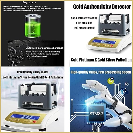 Digital Electronic Gold Purity Tester Precious Metal Authenticity Analyzer 0.01g/cm³ High Precision Density Resolution(1200K)