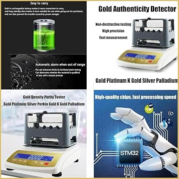 Digital Electronic Gold Purity Tester Precious Metal Authenticity Analyzer 0.01g/cm³ High Precision Density Resolution(1200K)