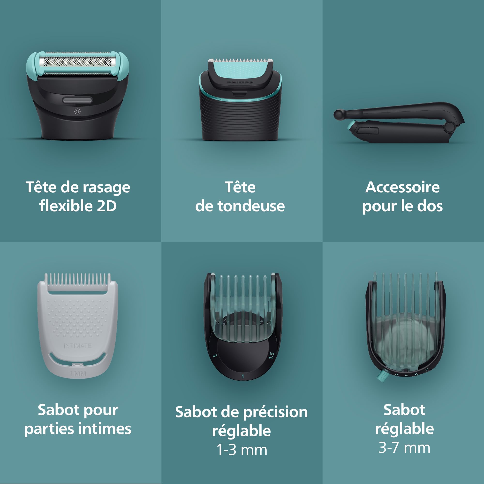 Philips Bodygroom série 7000 tondeuse hommes tête flexible 2D système rasage Triple protection étanche autonomie 120 min BG7480/15