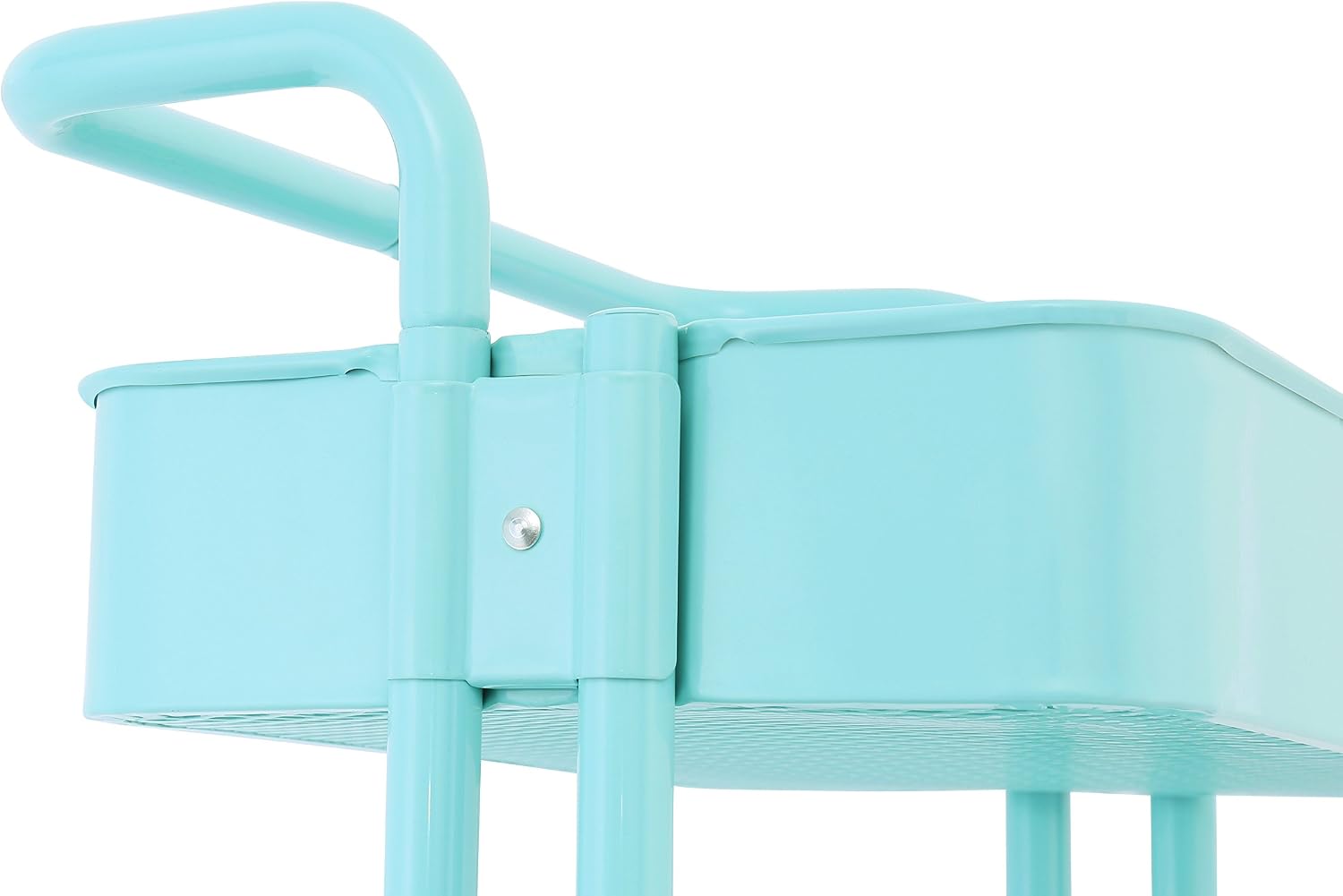 3-Tier Metal Mesh Storage Shelf Utility Rolling Cart with Removable Handle and Plug, Indoor or Outdoor Storage Organizer, Turquoise