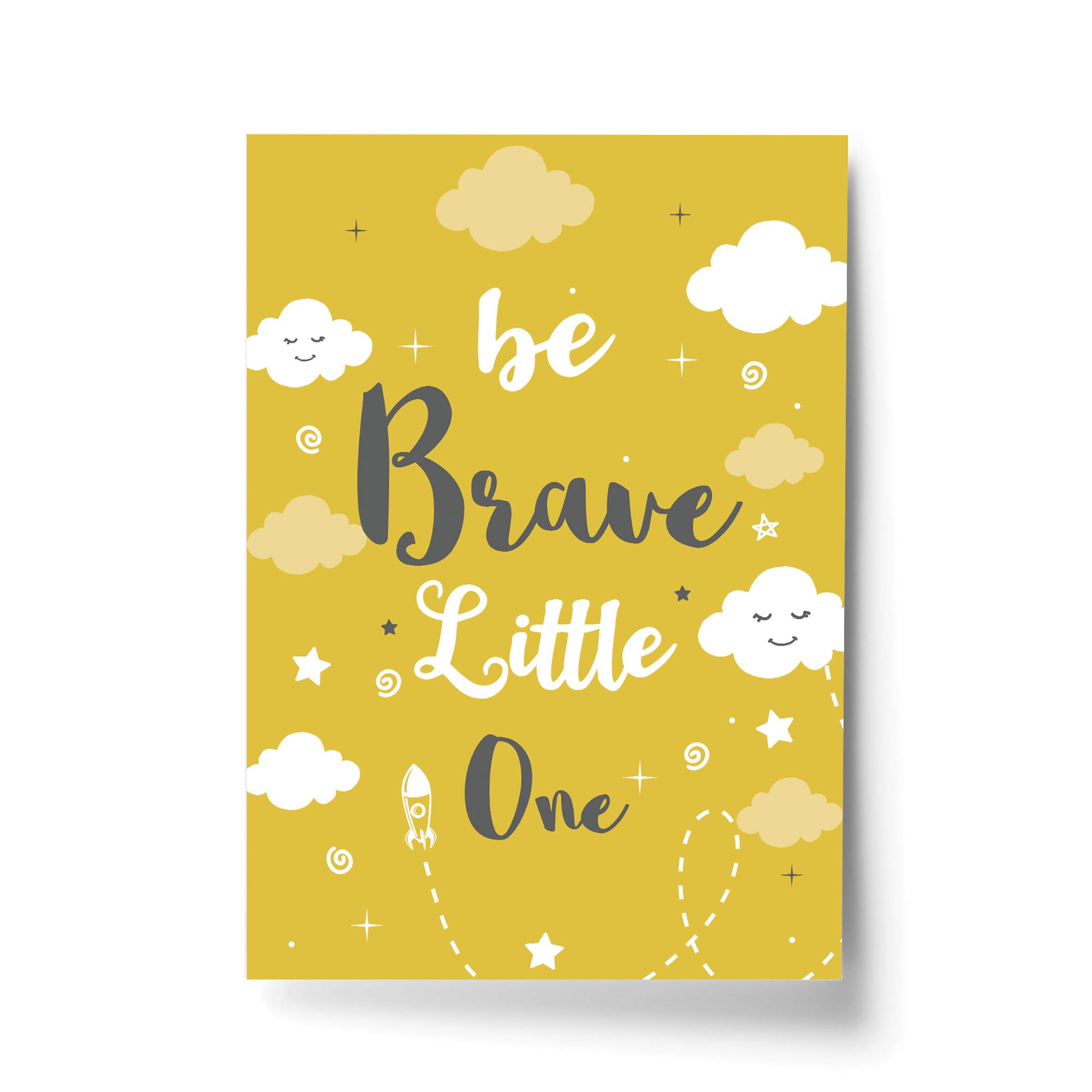 RED OCEAN Yellow Nursery Print For Nursery/Baby Room/Bedroom Wall Art Gift/Baby Shower Gifts (A4 Print Only - Be Brave Yellow)