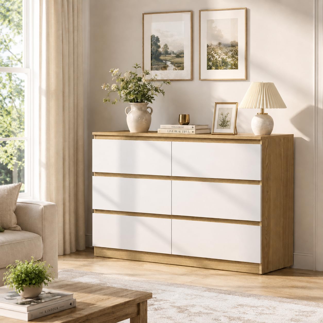 ROCSUMOO 6-Drawer Chest of Drawers, Tall Bedroom Storage, White