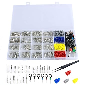 720Pcs Pin Connector Kit 21 Types Car Electrical Wire Terminal Pins Connector Set 1/1.5/1.8/2.2/2.8/3.5mm Connector Pins Terminal Removal Male Female Crimp Pins Non-Insulated Plug