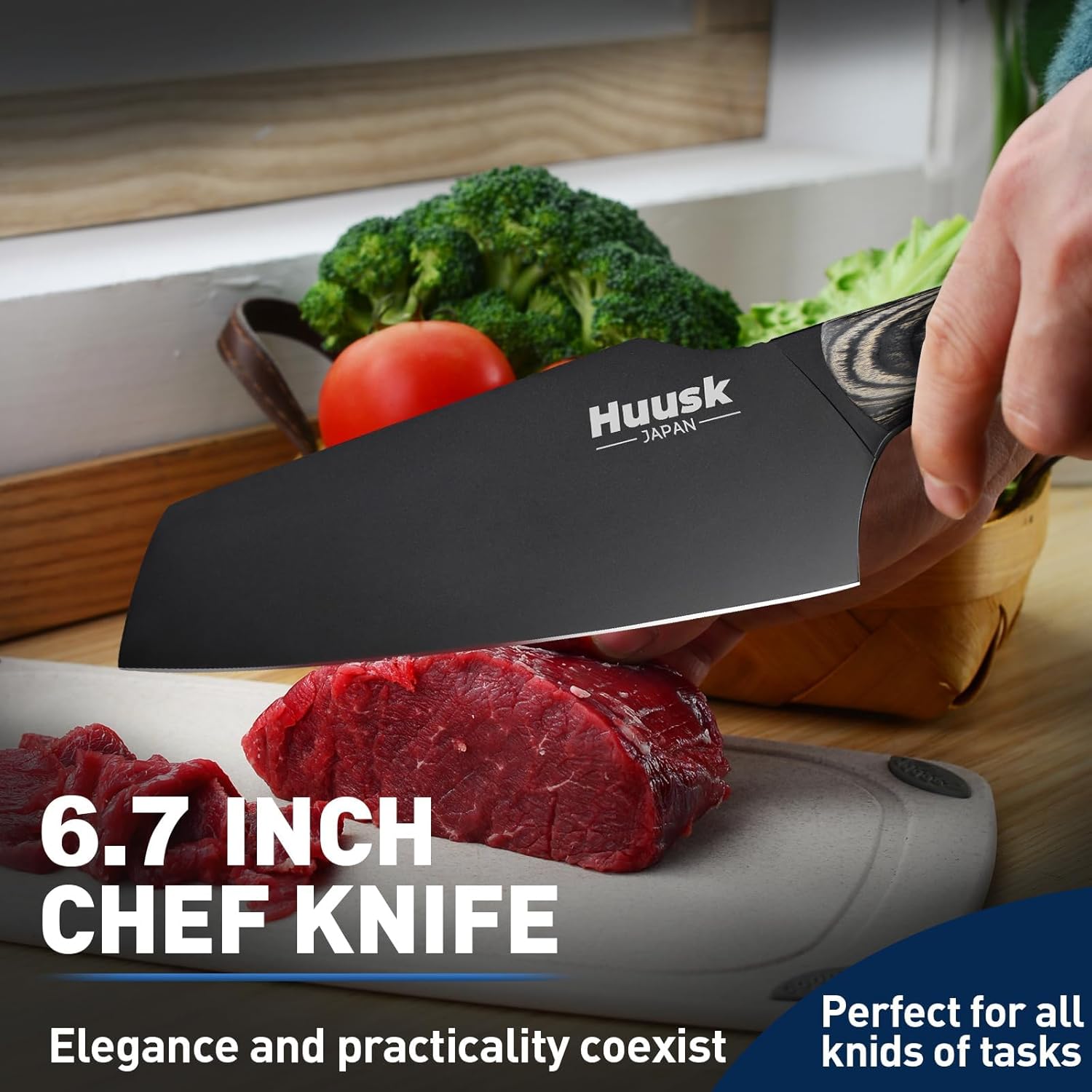 Huusk Japan Knife Feather Knife Hand Forged Viking Knife High Carbon Steel Butcher Knife Boning knife for Meat Cutting Japanese Chef Knives Cooking Knife with Sheath for Kitchen Camping Gift for Dad