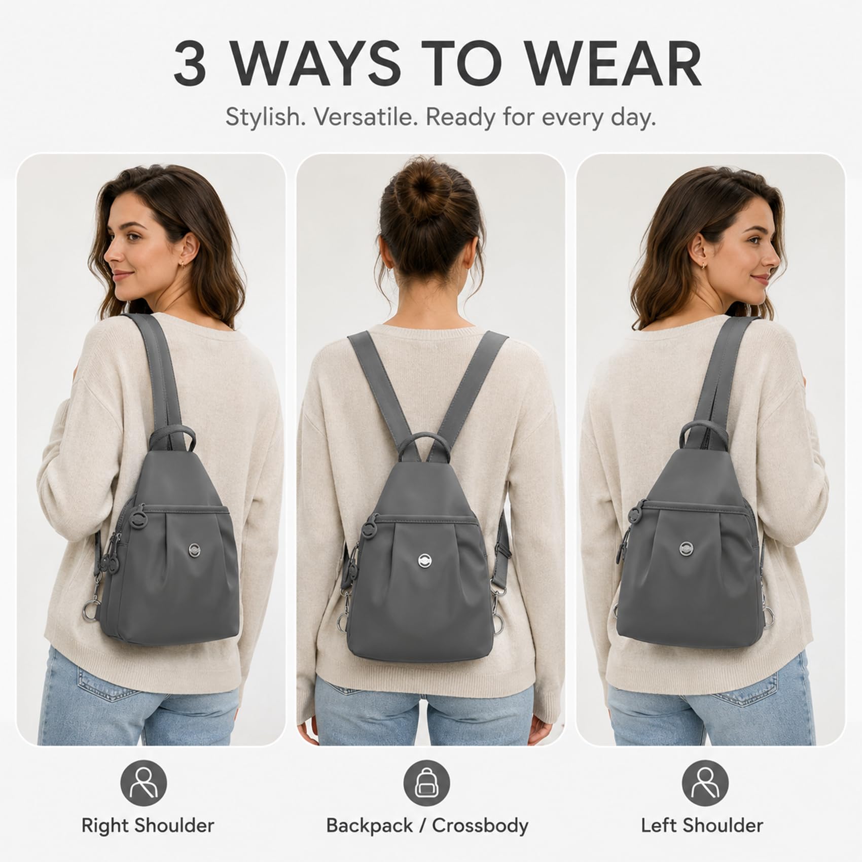 Sac à Dos Femme Antivol Petit Imperméable Léger, Mini Sac Bandoulière 2 en 1 Oxford Élégant, 21×14×30cm Sac à Dos Ville Travail Voyage Unisexe