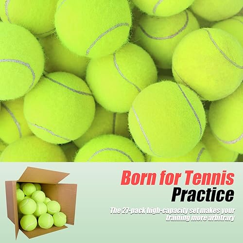 Miniatura 5 de GKK Paquete de 27 pelotas de tenis, pelota de tenis de entrenamiento sin presión, pelotas de tenis a granel para jóvenes, principiantes, mascotas,