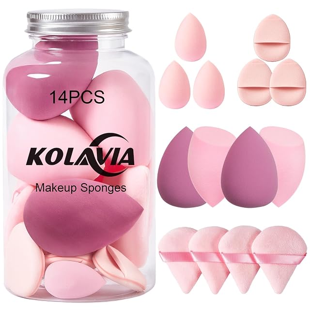 14PCS Makeup Sponge Set Beauty Blender Sponge for Foundation Blending with 3PCS Mini Makeup Sponges 4PCS Triangle Powder