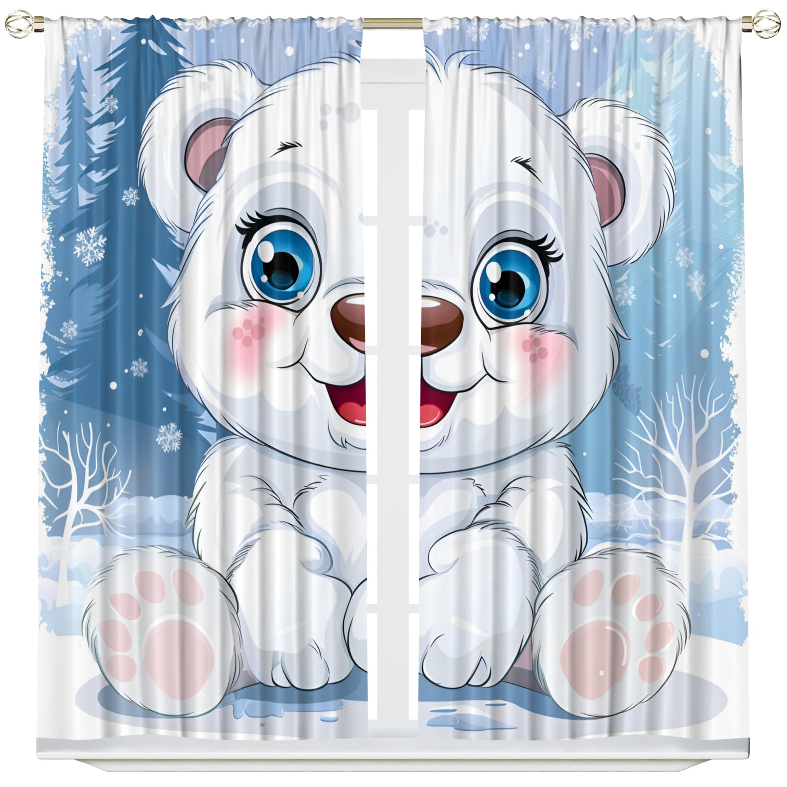 ZAMODE Polar Bear Baby Small Curtains, Cute Polar Bear Extreme Cold Forest Curtains 36 Inch Length Rod Pocket Curtains for Kitchen Bathroom Wardrobe Basement Curtains 28 x 36in X 2 Panels