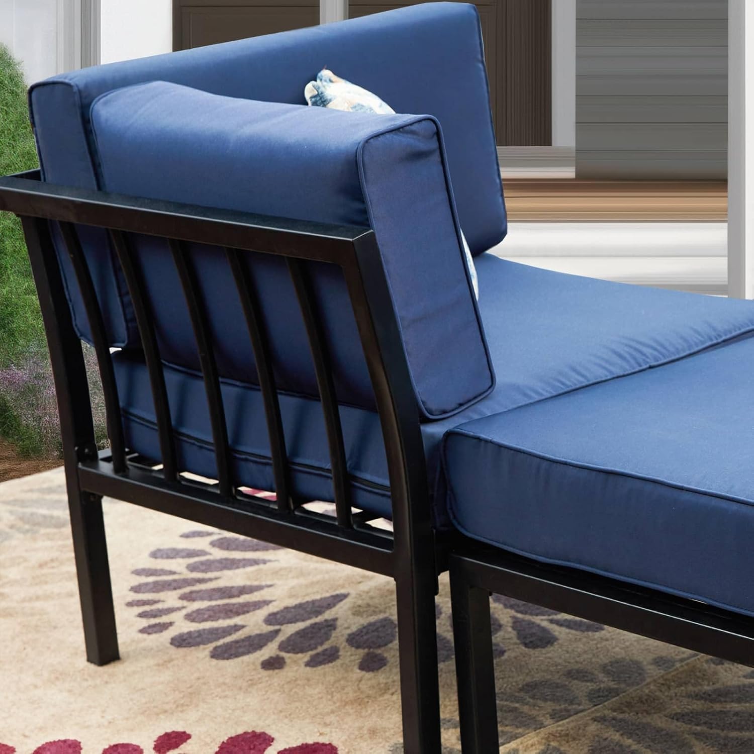 Patio Sofa Outdoor Sectional Sofas Metal Conversation Set Patio Furniture with Thick Blue Cushions