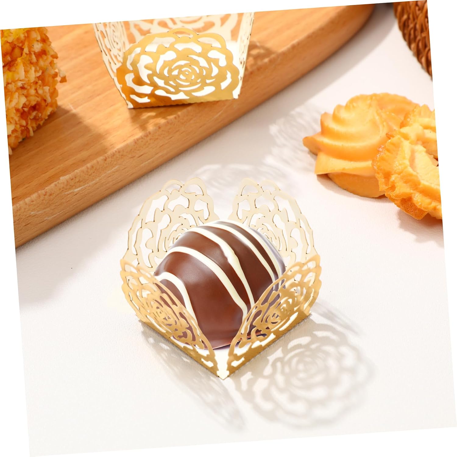 TOYANDONA 50Pcs Paper Truffle Wrappers Truffle Wrap Liners, Small Flared Paper Baking Cups Cupcakes Muffin Case Trays for Baby Shower Wedding Birthday