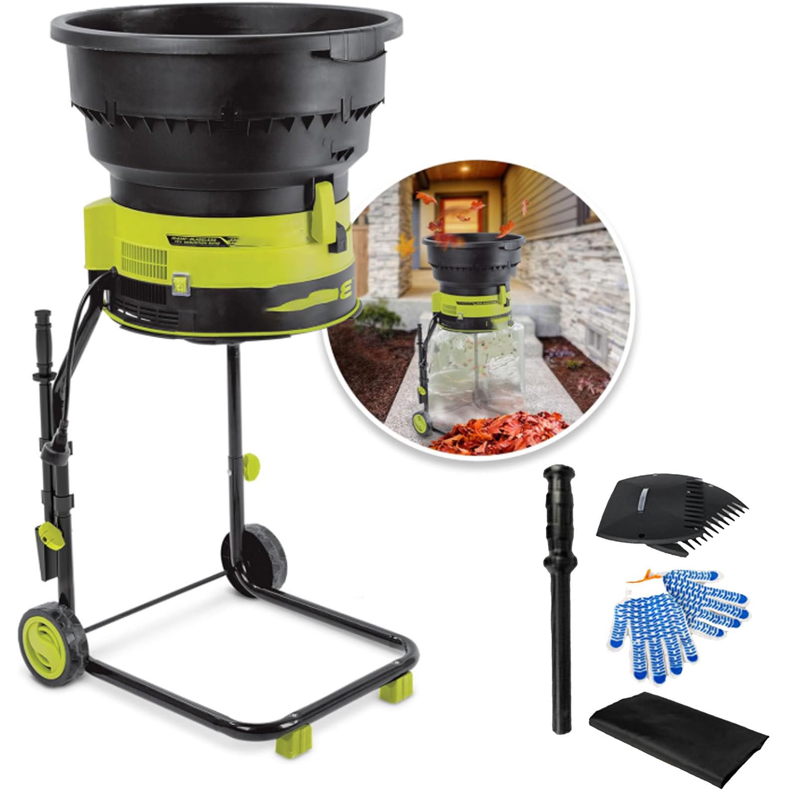 Trituradora eléctrica de hojas de jardín, trituradora sin cuchillas de 2500 W con ruedas y bolsas de almacenamiento, trituradora de 8000 rpm para limpieza de patios, ancho de corte de 30 cm
