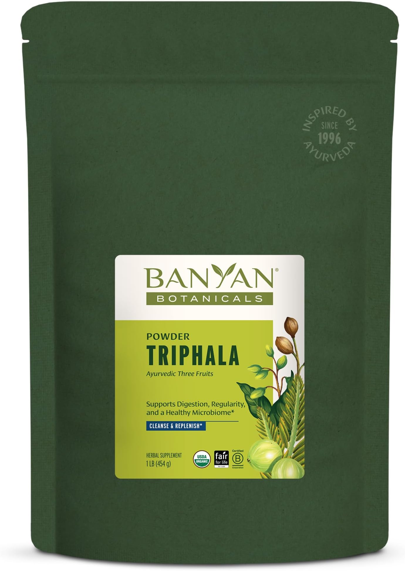 Organic Triphala Powder – Daily Digestive Support & Gentle Colon Cleanse – Pure Amla, Haritaki & Bibhitaki for Gut Microbiome Health & Regularity – 1 lb – USDA Organic