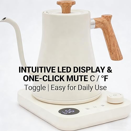 Miniatura 7 de Hervidor eléctrico de cuello de cisne, tetera eléctrica, 1200 W, hervidor de control de temperatura de acero inoxidable de 0.9 L, control de