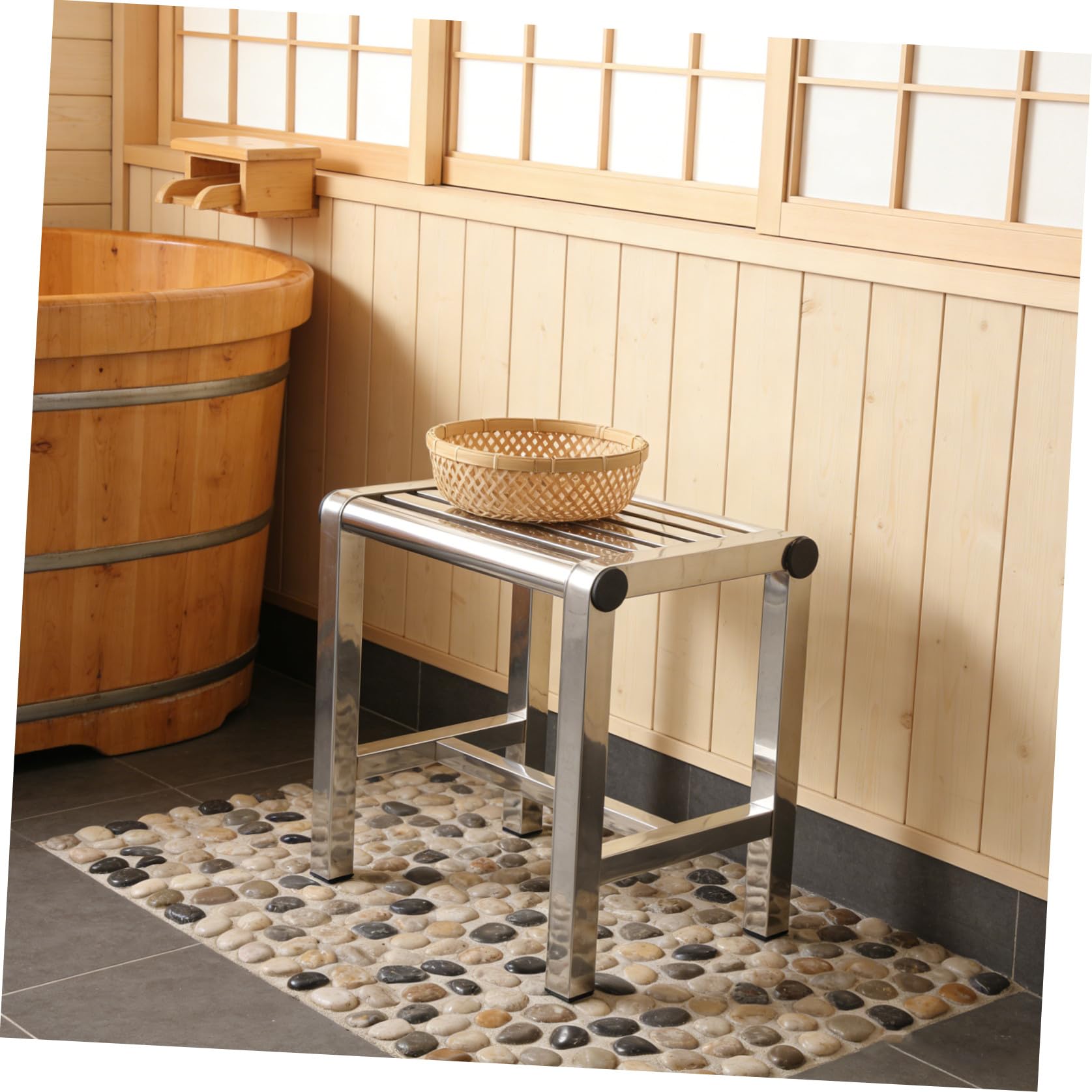 TOYANDONA Taburete de Ducha Compacto de Acero Inoxidable Resistente al Agua Diseño Antideslizante y Limpieza Fácil para Baño y Balcón, Adecuado para Personas Mayores