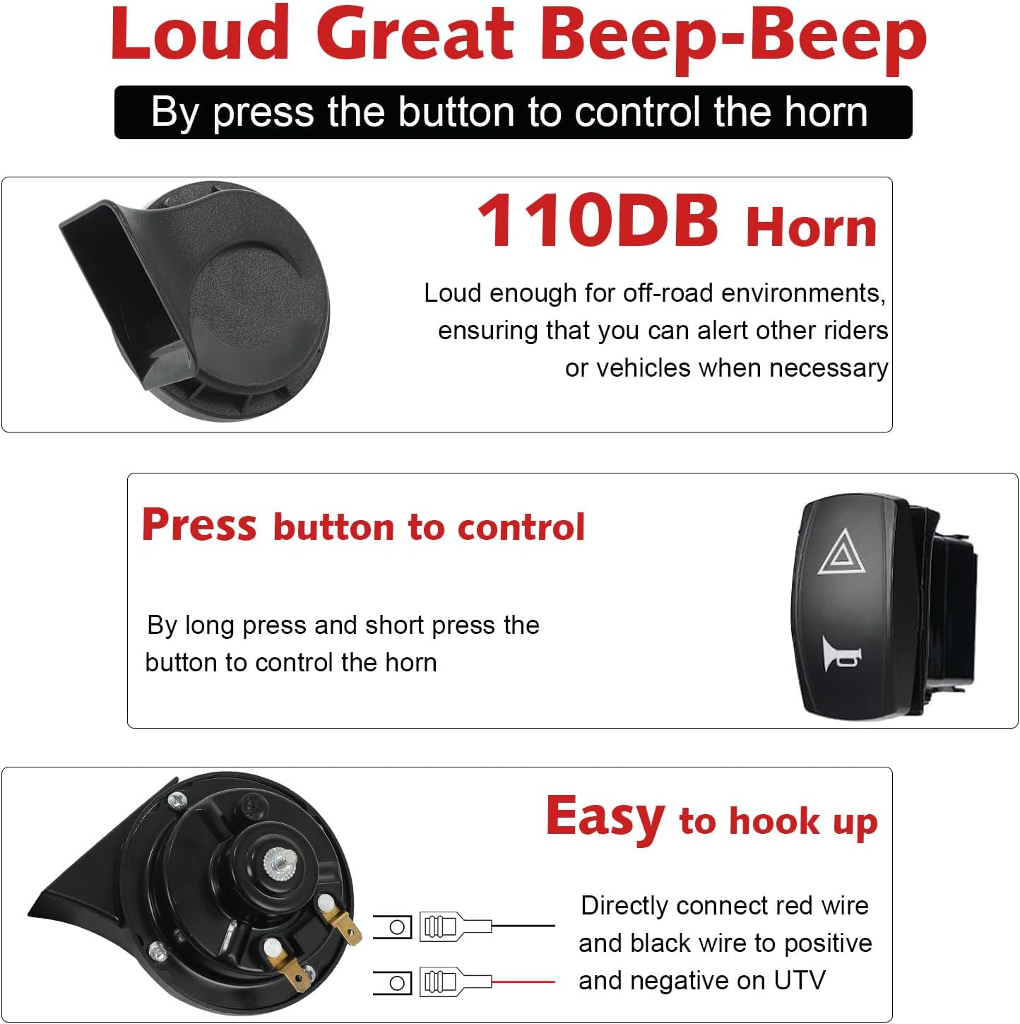 SUNPIE UTV Turn Signal Kit, Universal UTV ATV Blinker Kit with Horn Rocker Switch, Plug and Play Street Legal Kit Compatible with Can-Am, Kawasaki, Polaris, Arctic Cat, Pioneer, Talon, CFMOTO