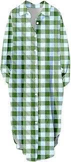 Vestido de manga larga para mujer, diseño clásico a cuadros, estilo retro, informal, con bolsillos, color azul