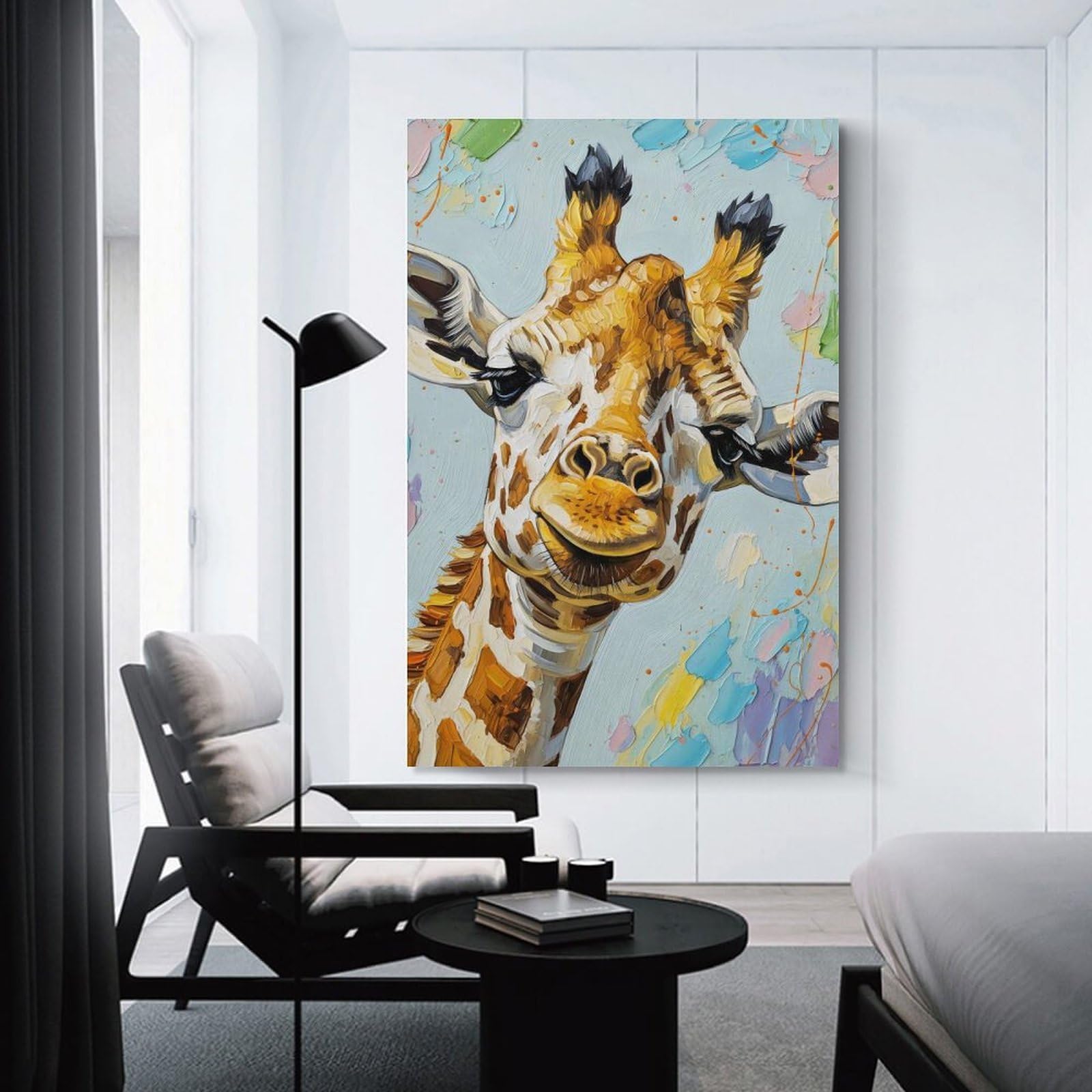 Junmoney Hanging Wall Art Giraffe Portrait Painting, 24x36inch(60x90cm), for Wall Displays, Bedrooms Or Room Updates, Decorative Artwork with Flexible Styling