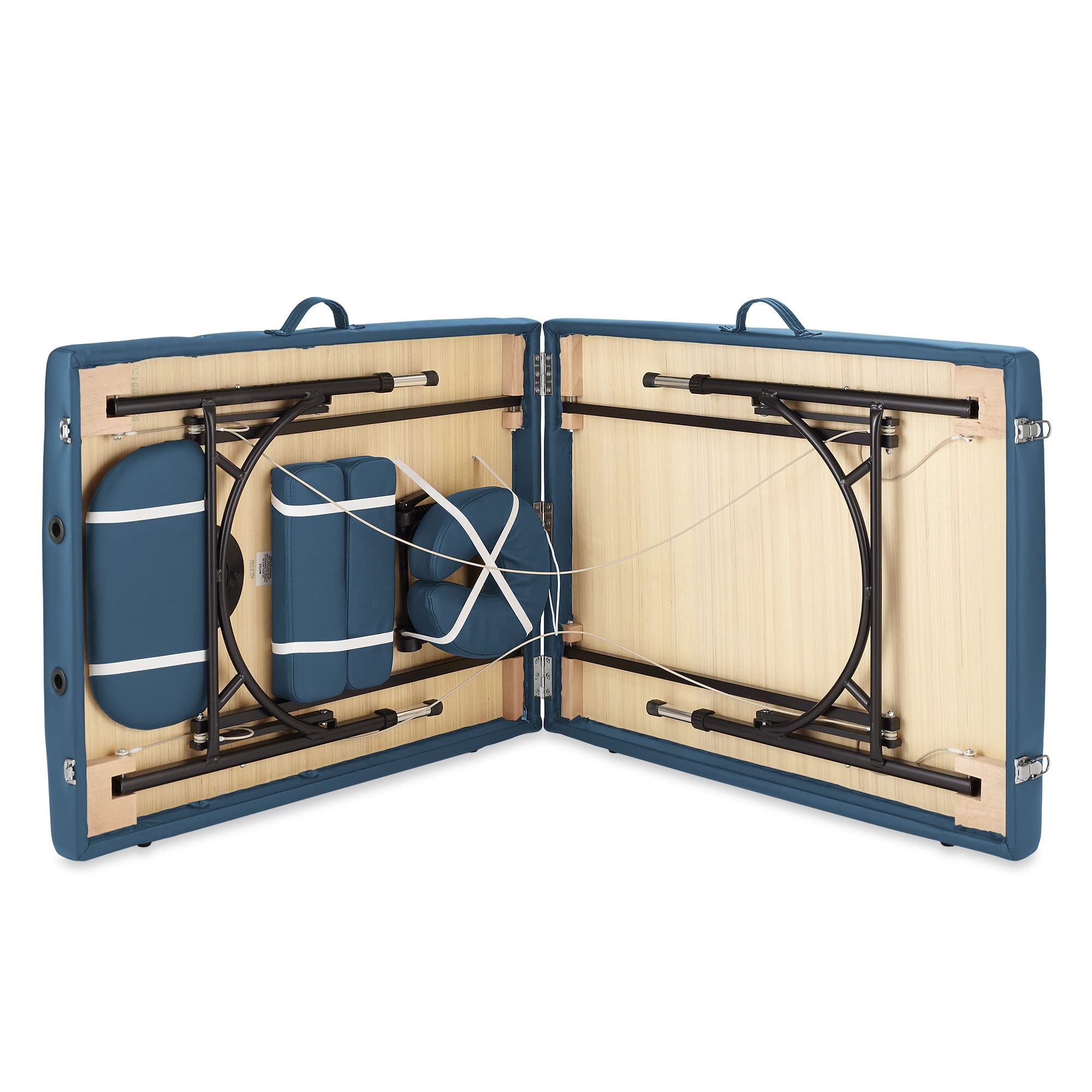 Saloniture Mesa de masaje profesional portátil ligera con patas de aluminio, incluye reposacabezas, soporte facial, reposabrazos y funda de transporte, color azul