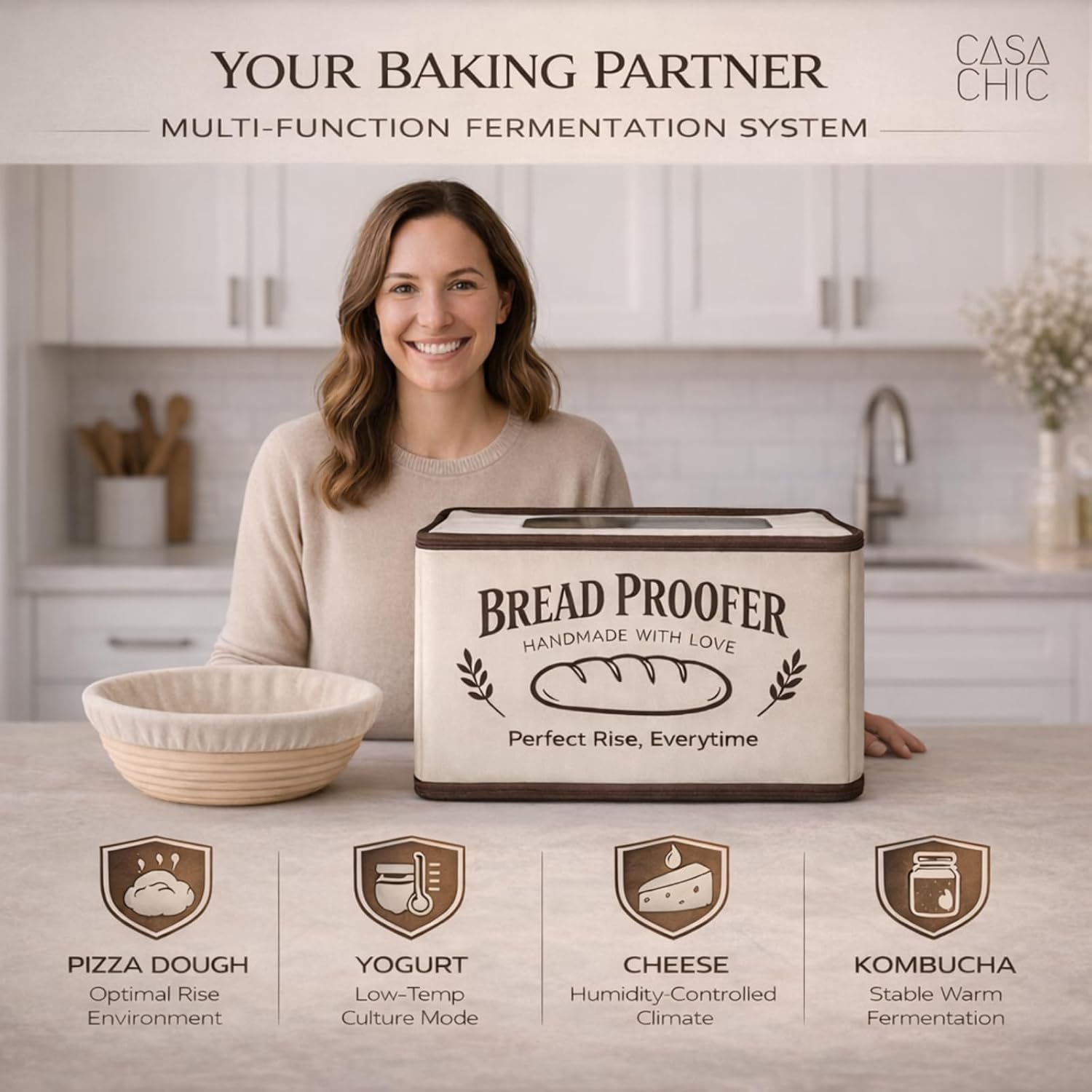 Bread Proofing Box - Folding Dough Proofer - Foldable Sourdough Warmer - 70-158°F Temp and 48H Timer Controller - Bread Making Kit with Dough Warming Box, Banneton Basket, Lame, Scraper, Metal Rack