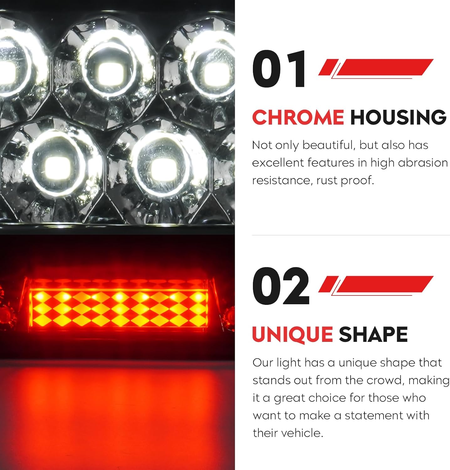 Tresound Led Third Brake Cargo Light for 2002-2008 Dodge Ram 1500, 2003-2009 Dodge Ram 2500 3500, Third Center High Mount Stop Lamp Chrome Housing Smoke Lens 55077123AE