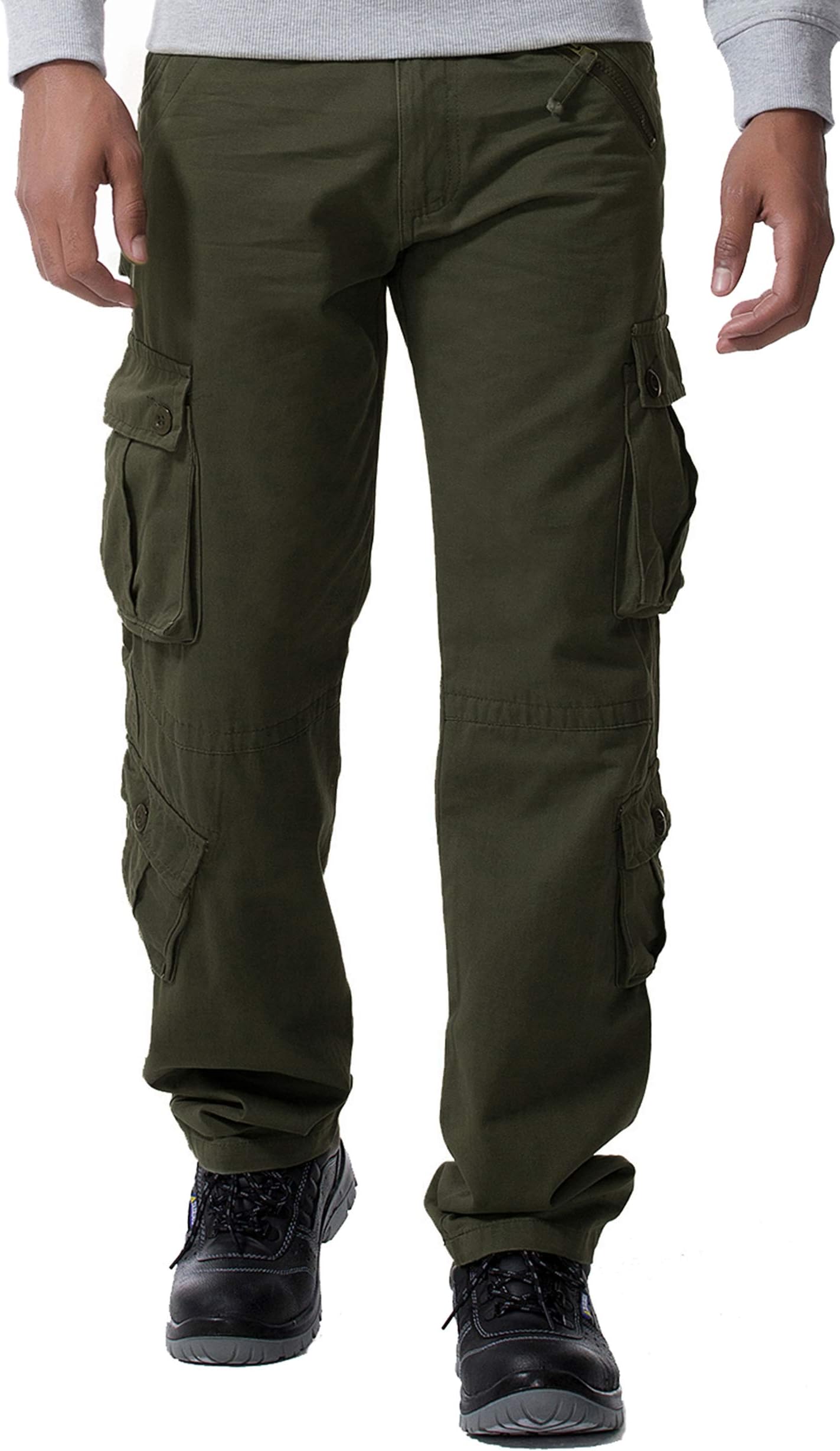 Gmardar Mens Cargo Trousers Casual Camouflage Tactical Army Regular Outdoor Combat Work Trousers Pants, 8 Pockets (Army Green, 29)