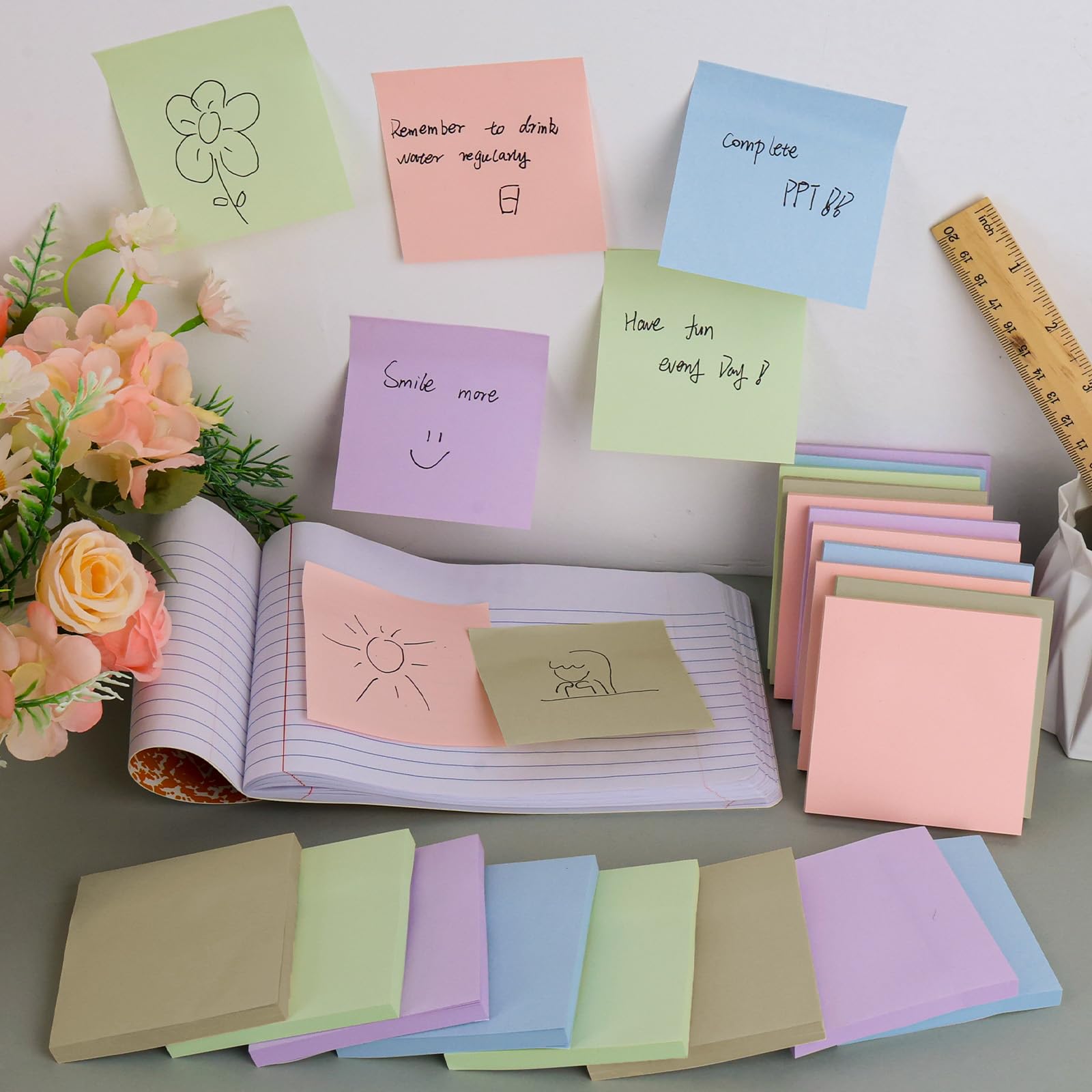 Haftnotizen, Großpackung, 7,6 x 7,6 cm, selbstklebende Notizblöcke, bunt, in 5 Vintage-Pastellfarben, selbstklebendes Papier, Memo, 75 Blatt/Block, einfach zu verschicken, für Büro, Zuhause, Schule