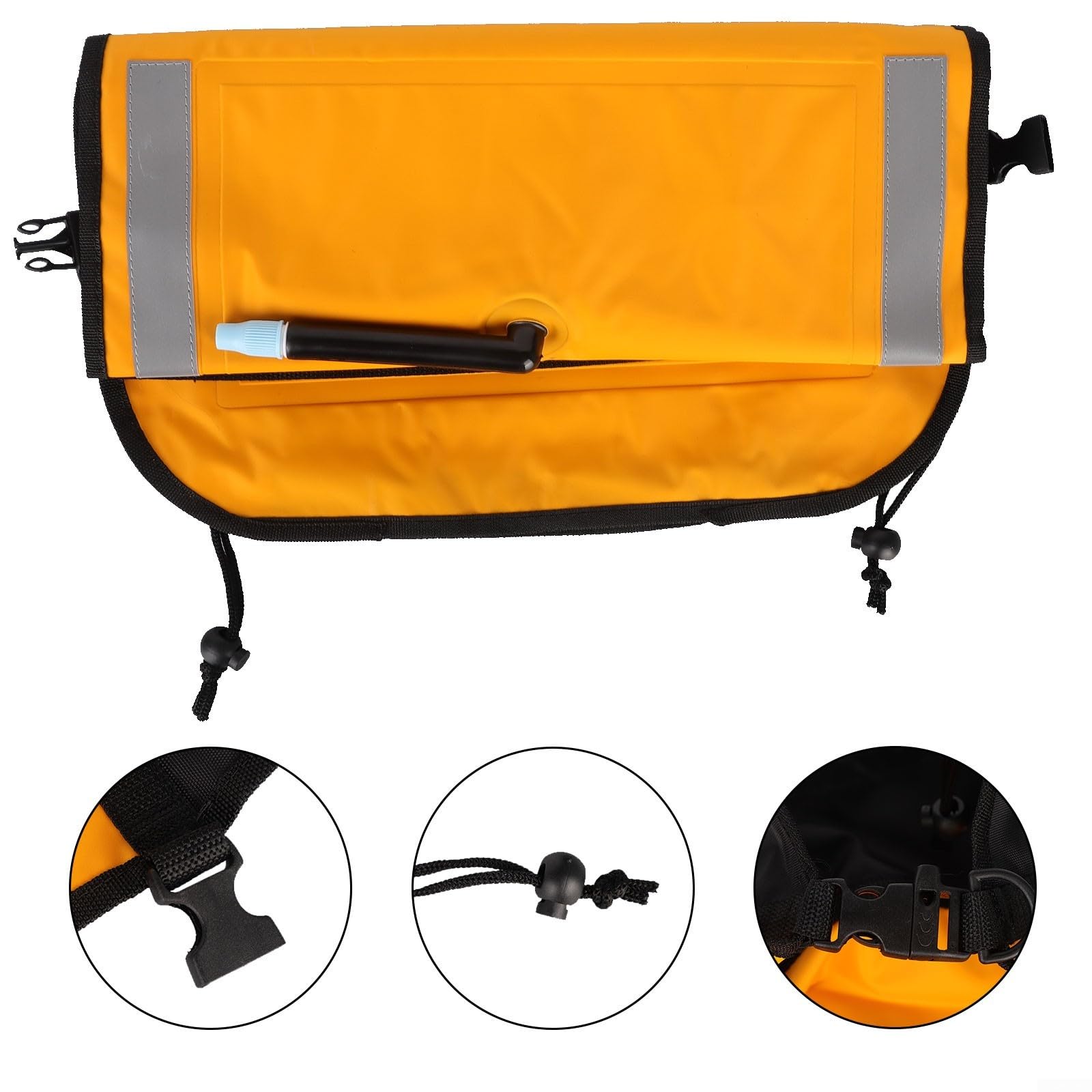 Yhenlovtt per Kayak Paddle Float Bag, 210D per tessuto rivestito in TPU, fibbia a sgancio rapido, alta visibilità giallo con strisce riflettenti per canoa barca auto-salvataggio