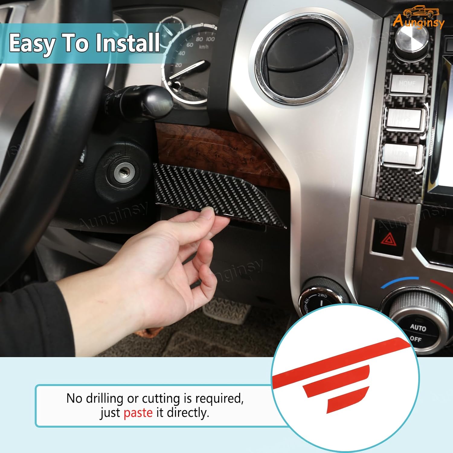Aunginsy Central Control Dashboard Panel Strips Trim Compatible with Toyota Tundra 2014-2021 Soft Carbon Fiber Center Console Dash Board Molding Panel Decorative Sticker Protection Cover Accessories
