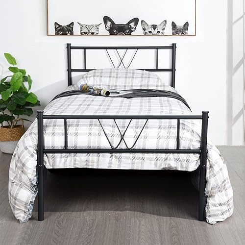 TTramp Metal Bed Frame Twin Size with Headboard and Footboard Single Platform Mattress BaseMetal Tubetwinsize Black No Box Spring Needed