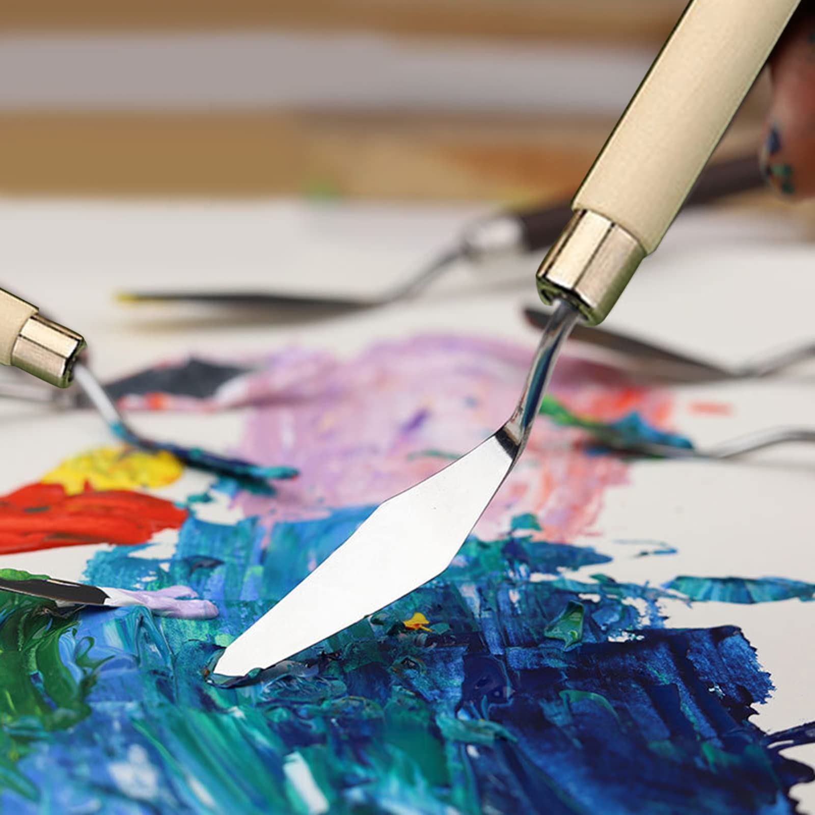 7-teiliges Farbspatel Set - Malspatel Für Öl- & Acrylfarben Aus Holz & Edelstahl