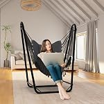 Unique U-Shaped Hammock Chair with Stand,Sturdy & Rust-Resistant,Free Gray Cotton Hammock Chair